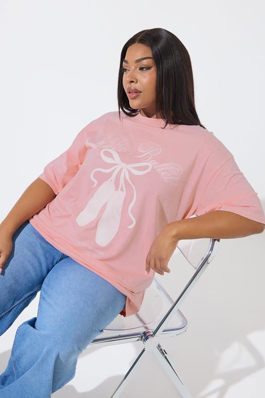 LIMITED COLLECTION Curve Pink Longline Ballet Acid Wash T-Shirt