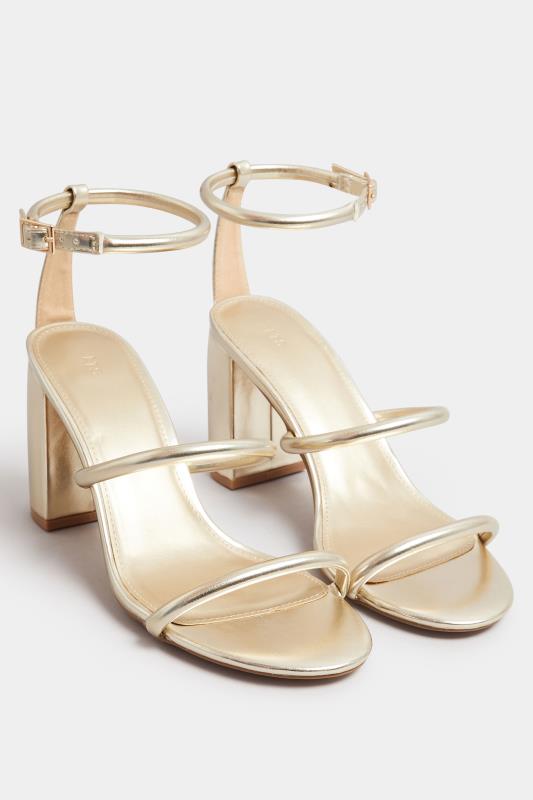 LTS Gold Multi Strap Block Heel Sandals In Standard Fit | Long Tall Sally 2