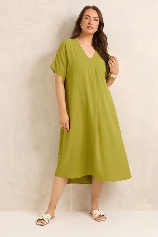  EVANS Curve Green Pleat Midi Dress