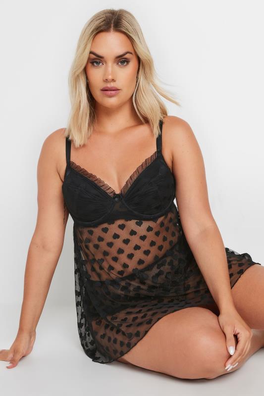 YOURS Plus Size Black Heart Mesh Brazilian Briefs | Yours Clothing  2