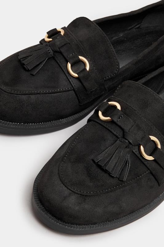 Black Faux Suede Tassel Detail Loafers In Extra Wide EEE Fit | Yours Clothing 5