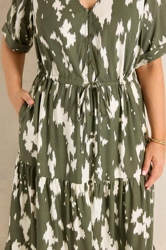 EVANS Plus Size Khaki Green Abstract Placket Dress | Evans 5