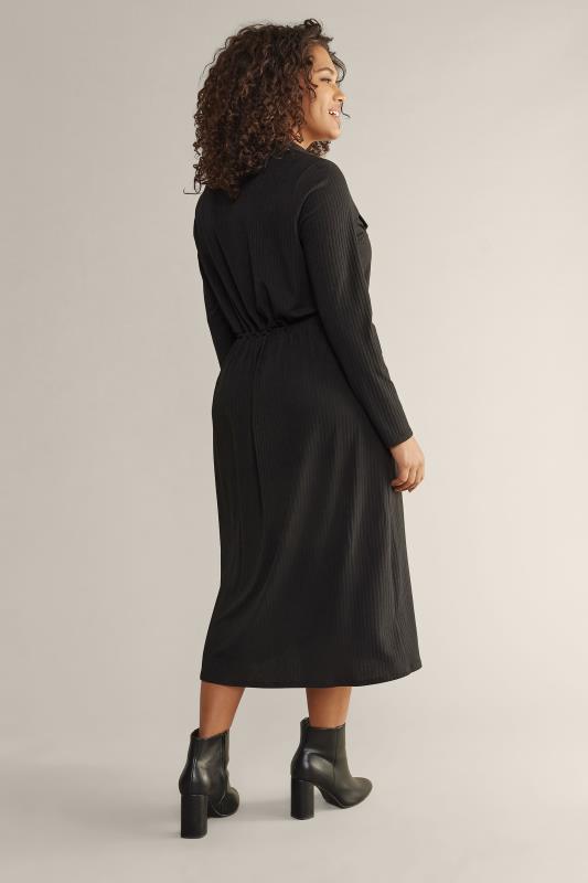 EVANS Plus Size Black Ribbed Utility Dress | Yours Clothing 4