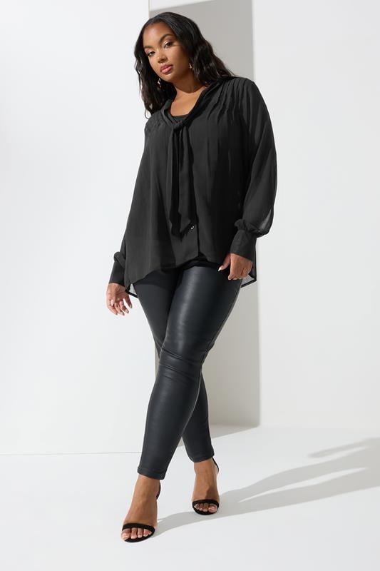 YOURS LONDON Plus Size Black Pintuck Bow Tie Blouse | Yours Clothing 1