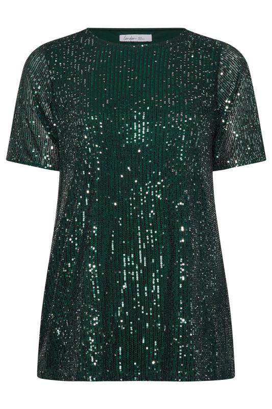 YOURS LONDON Plus Size Emerald Green Sequin Swing Top | Yours Clothing  6