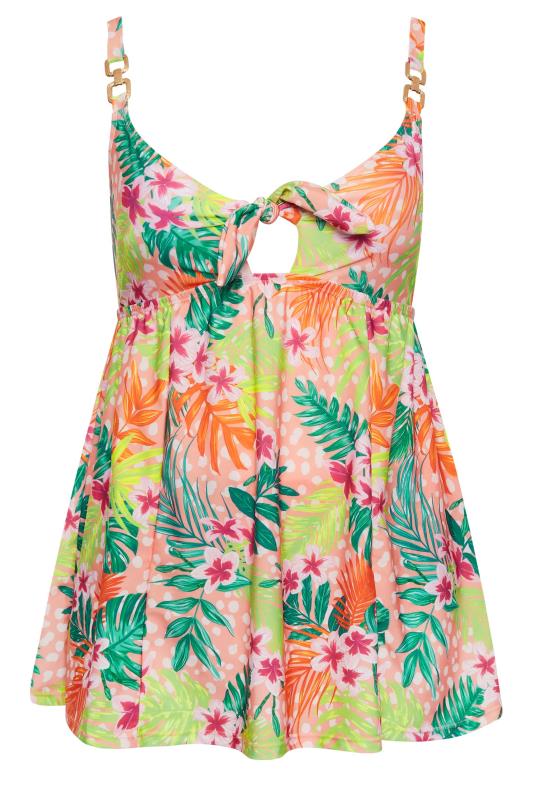 YOURS Curve Plus Size Pink Tropical Print Hanky Hem Swimdress | Yours Clothing  7