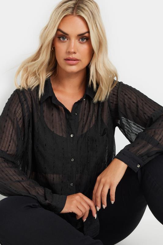 YOURS Plus Size Black Sheer Textured Shirt | Yours Clothing  4