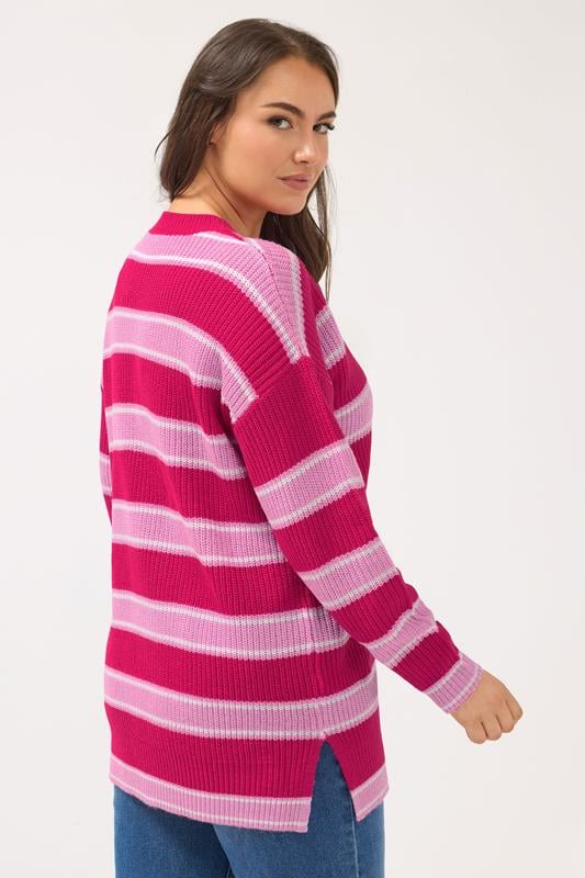 YOURS Plus Size Pink Stripe Drop Shoulder Jumper | Yours Clothing 2