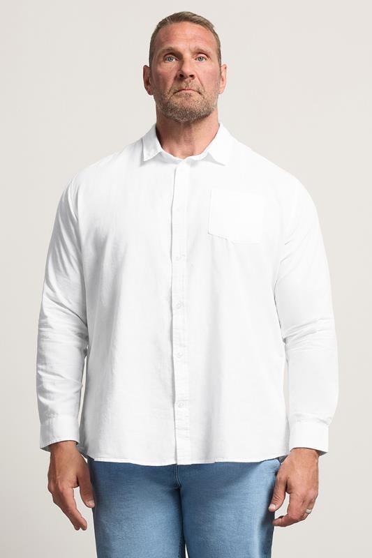 BadRhino Big & Tall White Long Sleeve Linen Blend Shirt