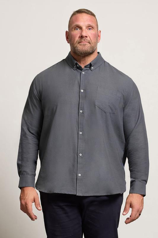 BadRhino Big & Tall Grey Long Sleeve Slub Shirt | BadRhino 1