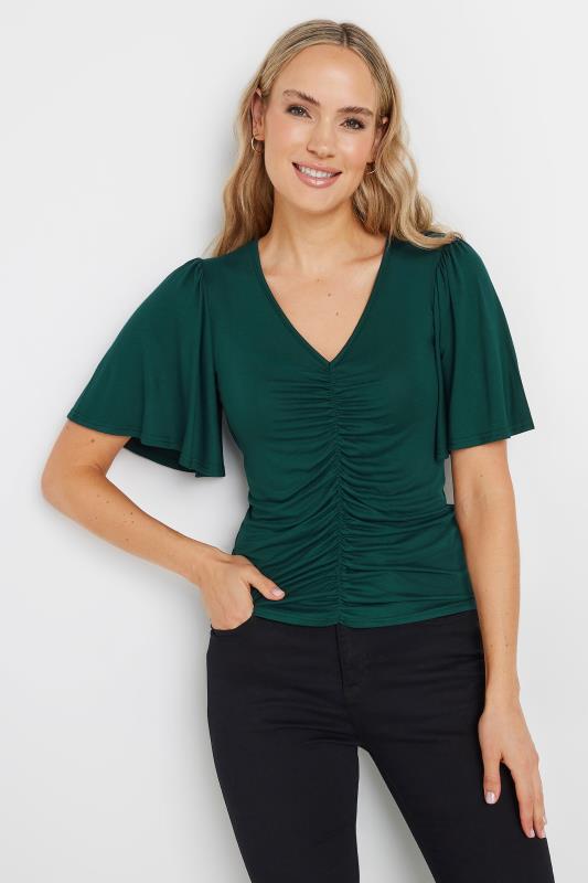 LTS Tall Women's Dark Green Angel Sleeve Ruched Top | Long Tall Sally 1