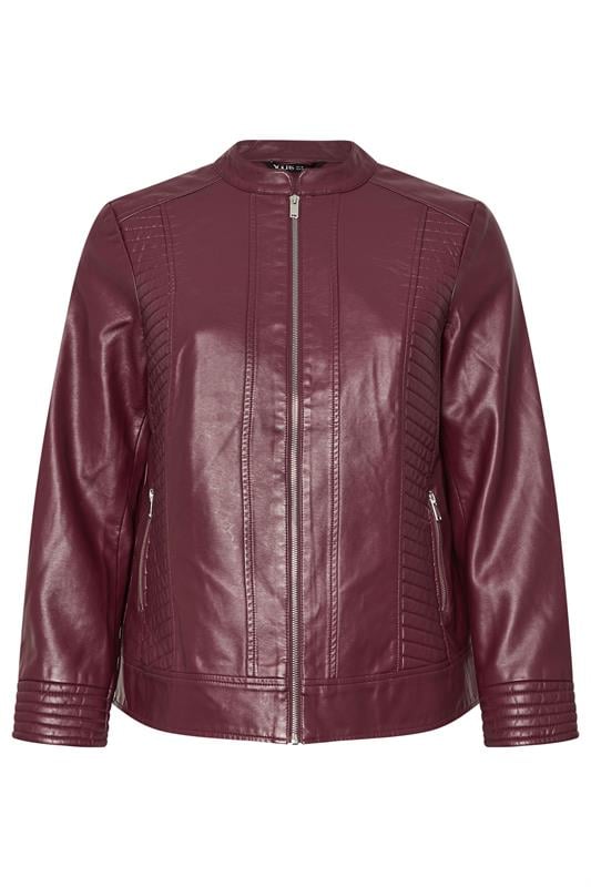 YOURS Plus Size Burgundy Red Biker Faux Leather Jacket | Yours Clothing 5