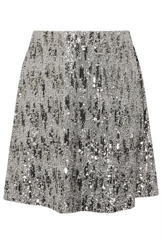 YOURS Plus Size Silver Sequin Embellished Mini Skirt | Yours Clothing 7
