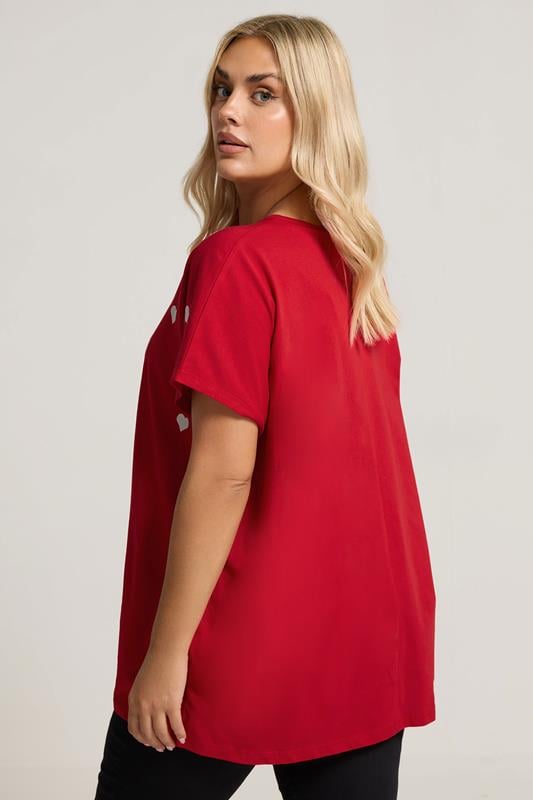 YOURS Plus Size Red Printed Heart Slash Detail Top | Yours Clothing 2