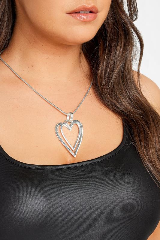 Plus Size  Yours Silver Tone Double Heart Pendant Necklace
