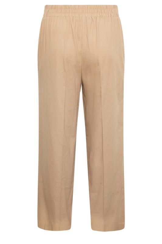 YOURS Curve Plus Size Beige Brown Wide Leg Linen Trousers | Yours Clothing  6