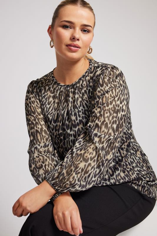 YOURS LONDON Plus Size Natural Brown Leopard Print Metallic Chiffon Blouse | Yours Clothing  5