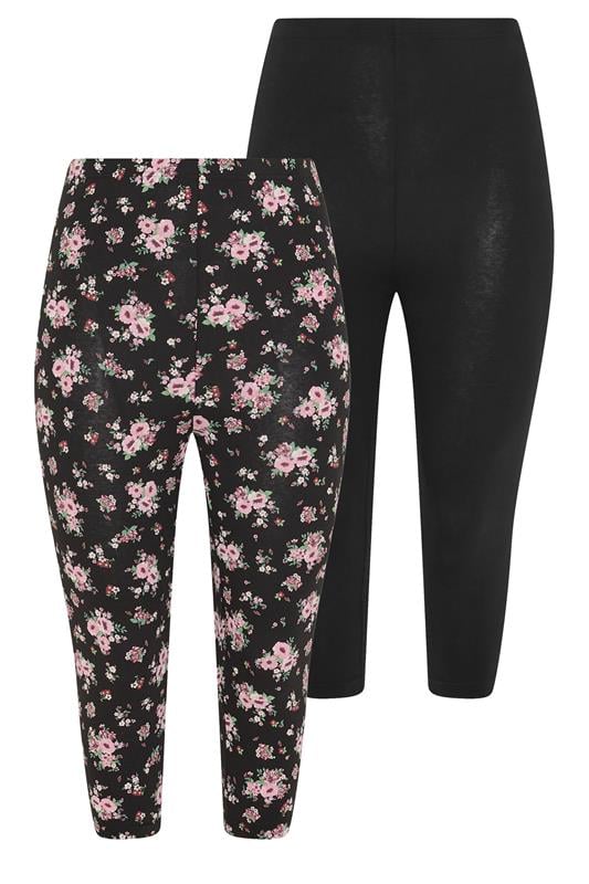 YOURSET 2 PACK Plus Size Black Floral Cropped Leggings | Yours Clothing 8
