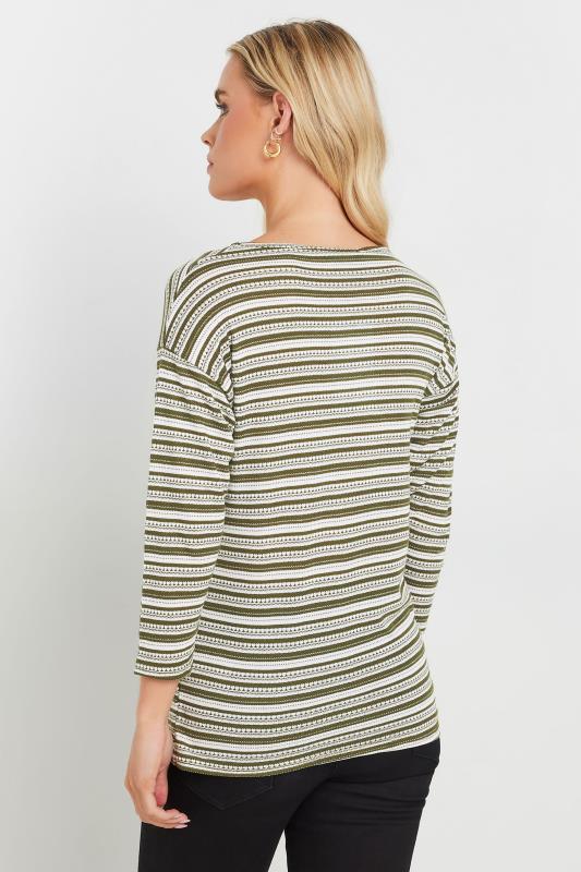 M&Co Petite Khaki & Ivory Pleated Hem Stripe Top | M&Co 3