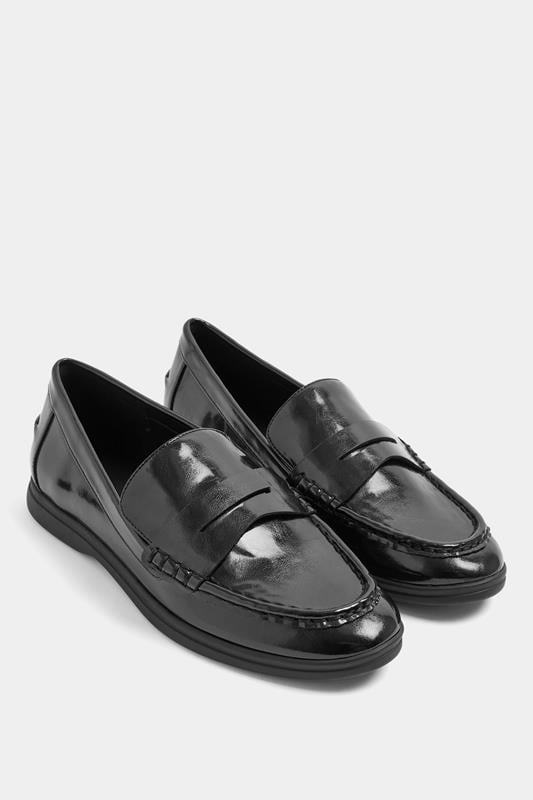 Black Faux Leather Flatform Loafers In Wide E Fit | Yours Clothing 1
