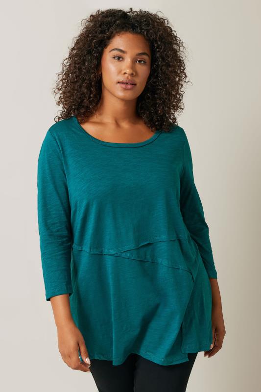 Evans Jade Green Long Sleeve Wrap Hem Top 1