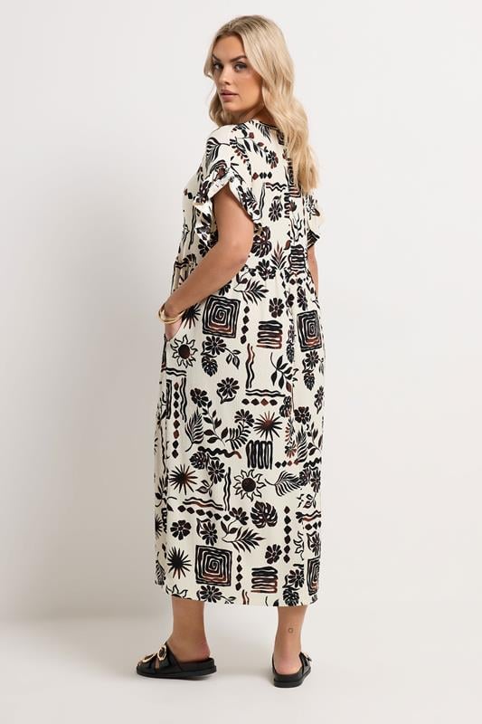 YOURS Plus Size Ivory White Abstract Midi Dress | Yours Clothing 2