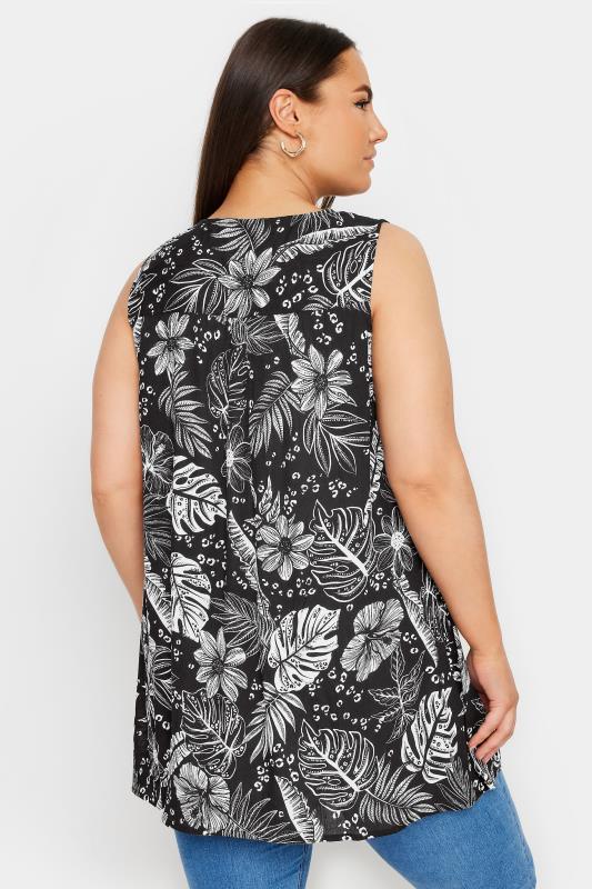 YOURS Plus Size Black Leaf Print Pleat Front Vest Top | Yours Clothing 3