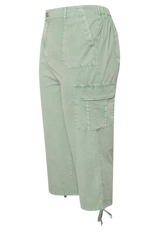 YOURS Plus Size Sage Green Cotton Cropped Cargo Trousers | Yours Clothing 6