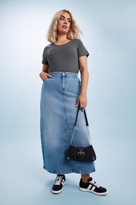 YOURS Plus Size Blue Stretch Denim Maxi Skirt | Yours Clothing 5