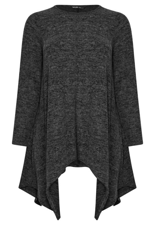 YOURS Plus Size Charcoal Grey Hanky Hem Top | Yours Clothing 5