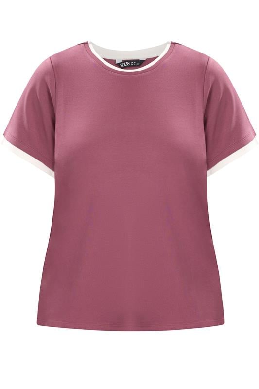 YOURS Plus Size Pink Contrast Trim Ringer T-Shirt | Yours Clothing 5