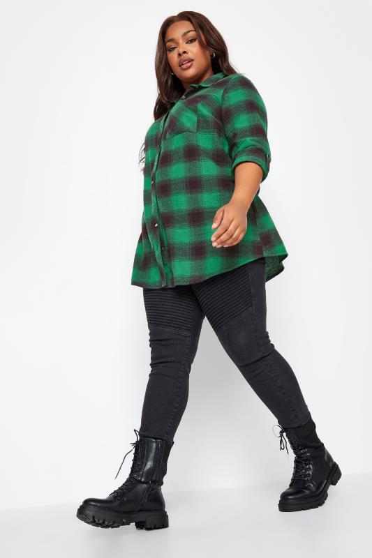 YOURS Plus Size Forest Green Check Print Boyfriend Shirt | Yours Clothing 2
