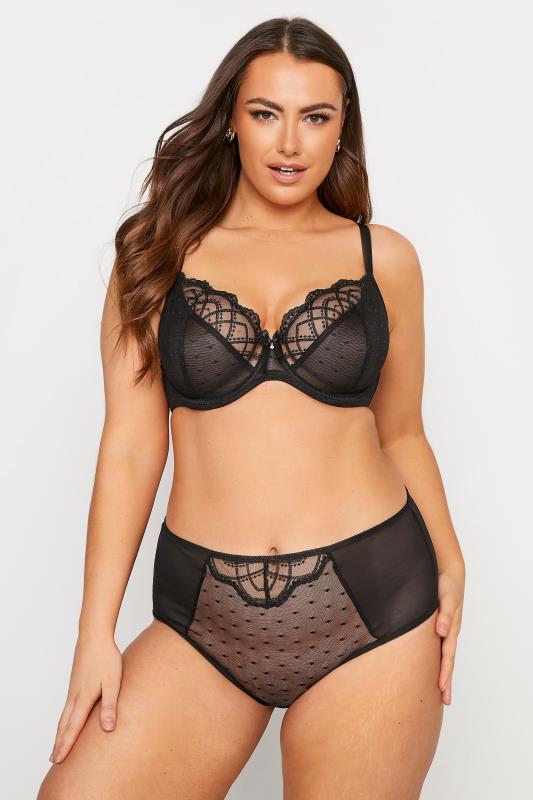 Plus Size Black Embroidered Spot High Waisted Full Briefs | Yours Clothing 2