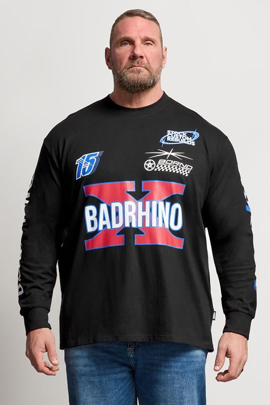 BadRhino Big & Tall Black Long Sleeve Racing Graphic T-shirt
