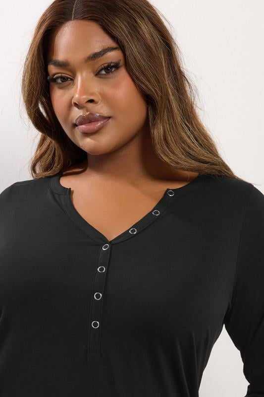 YOURS Plus Size Black Henley Top | Yours Clothing 4