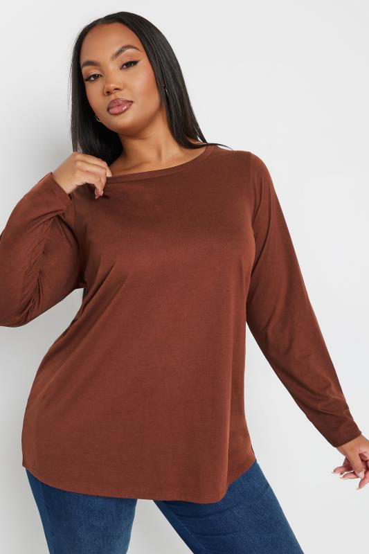 YOURS Plus Size 3 PACK Brown Long Sleeve T-Shirts | Yours Clothing  2