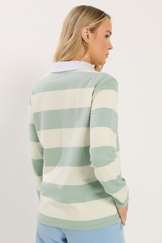 LTS Tall Women's Mint Green & Cream Stripe Cotton Rugby Sweatshirt | Long Tall Sally 2