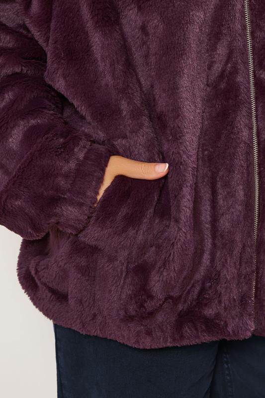 YOURS Plus Size Burgundy Red Faux Fur Hooded Jacket | Yours Clothing 6