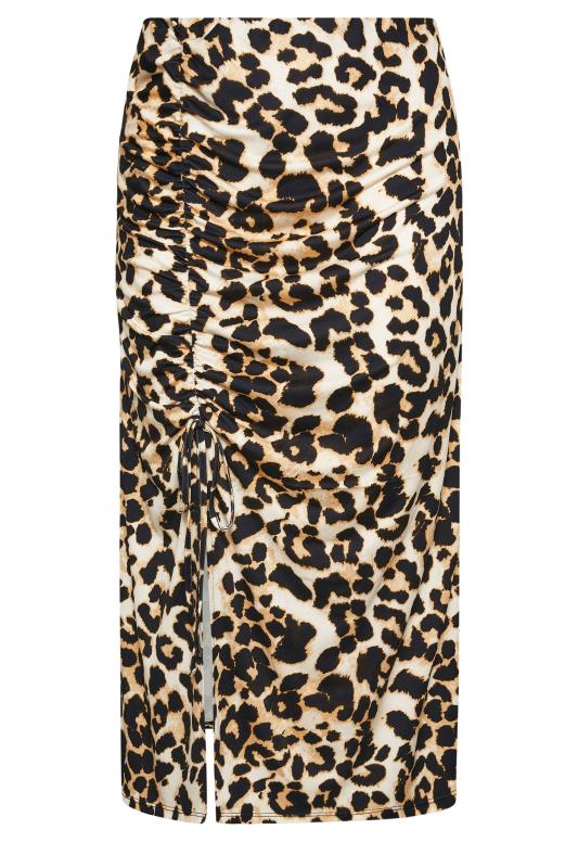 YOURS LONDON Plus Size Brown Leopard Print Ruched Midaxi Skirt | Yours Clothing 6