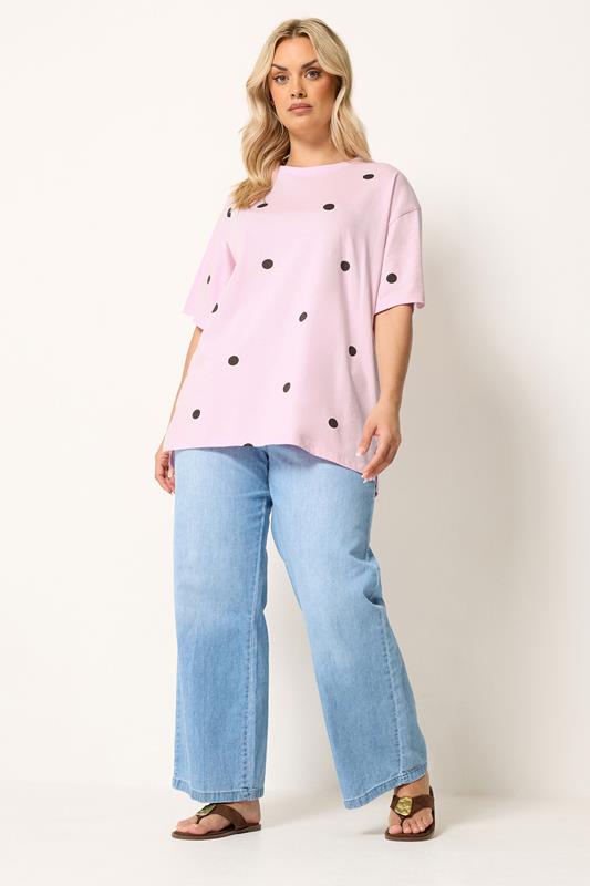 YOURS Plus Size Pink Spot Oversized T-Shirt | Yours Clothing 1