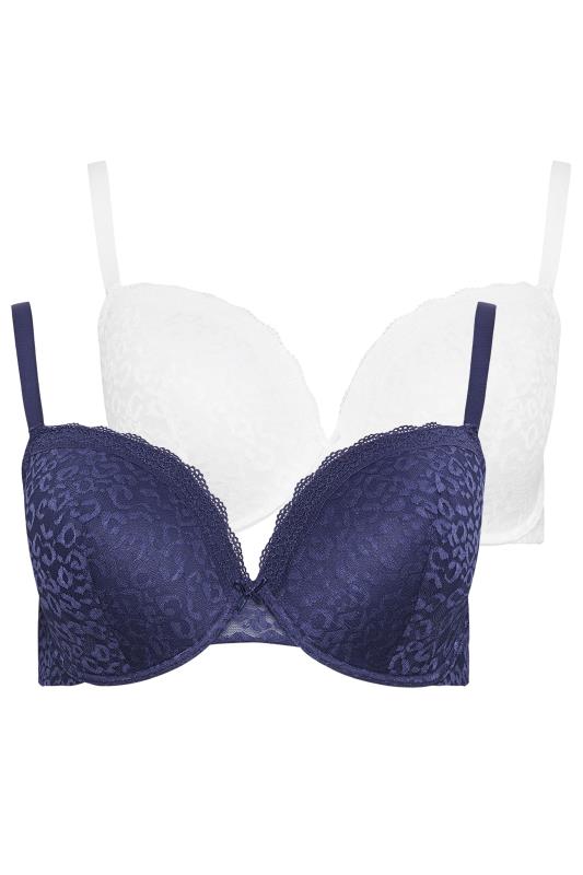 YOURS 2 PACK Blue & White Lace Trim Padded Bras | Yours Clothing 6