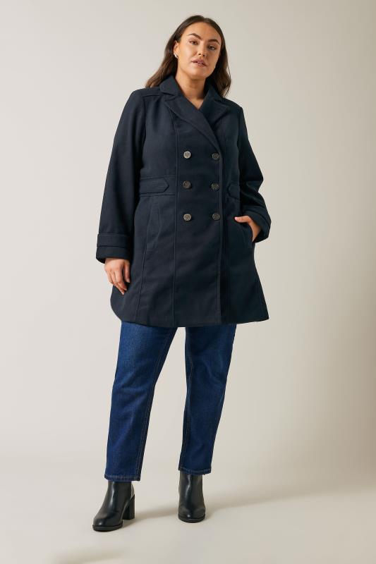 Evans Navy Button Detail Tailored Coat 2