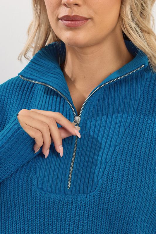 YOURS Plus Size Blue Quarter Zip Jumper | Yours Clothing 4