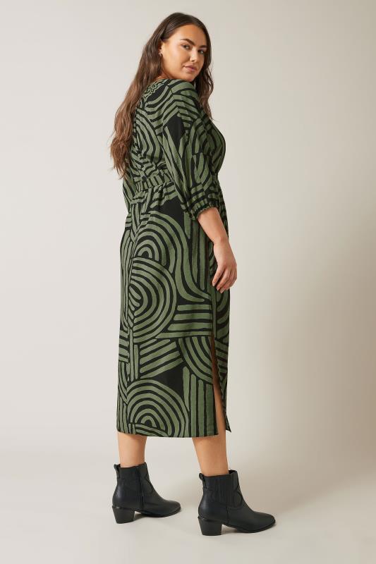 EVANS Plus Size Khaki Green Abstract Print Midi Dress | Evans  3