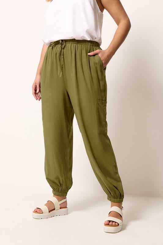  YOURS Curve Green Cargo Balloon Trousers