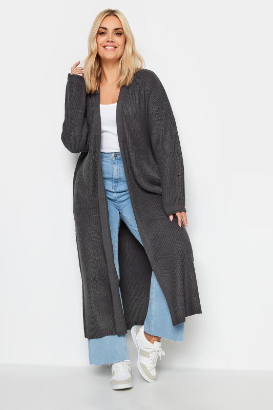 YOURS Plus Size Charcoal Grey Knitted Maxi Cardigan | Yours Clothing 3