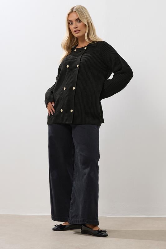 YOURS Plus Size Black Double Breasted Cardigan | Yours Clothing 1