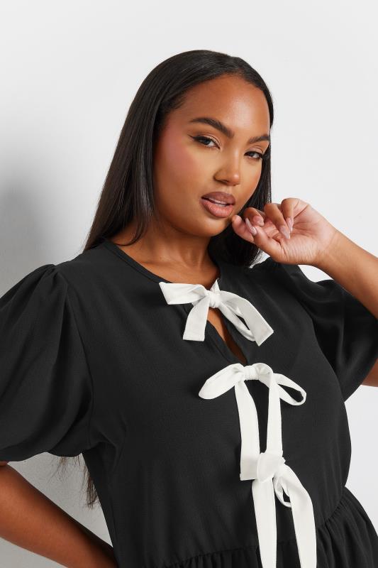 LIMITED COLLECTION Plus Size Black Bow Tie Front Top | Yours Clothing 4