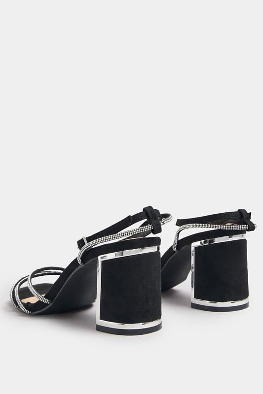 Silver Asymmetric Diamante Block Heel Sandals In Standard Fit | Yours Clothing 4