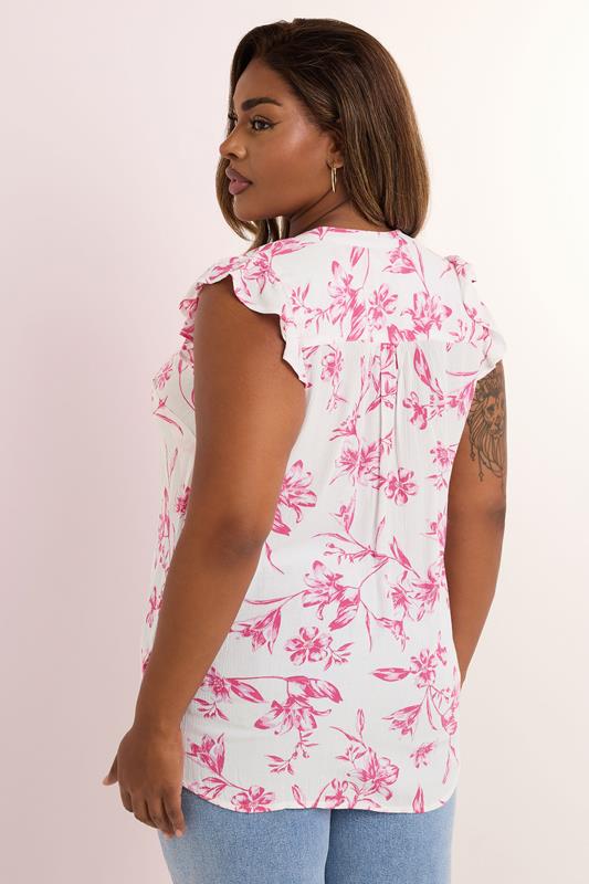 YOURS Plus Size Pink Floral Sleeveless Pintuck Blouse | Yours Clothing 3